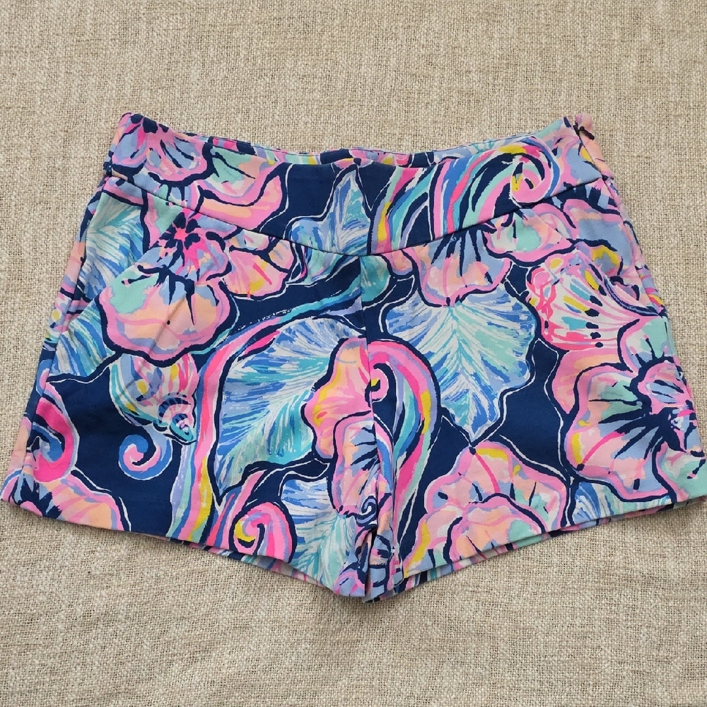 Lilly Pulitzer High Waist Floral Shorts - Pink and Blue